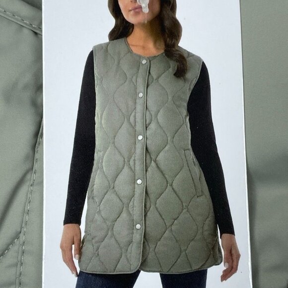 32 Degrees Womens Quilted Snap-Front Vest Size M Olive Polyester d0470 - Picture 2 of 8
